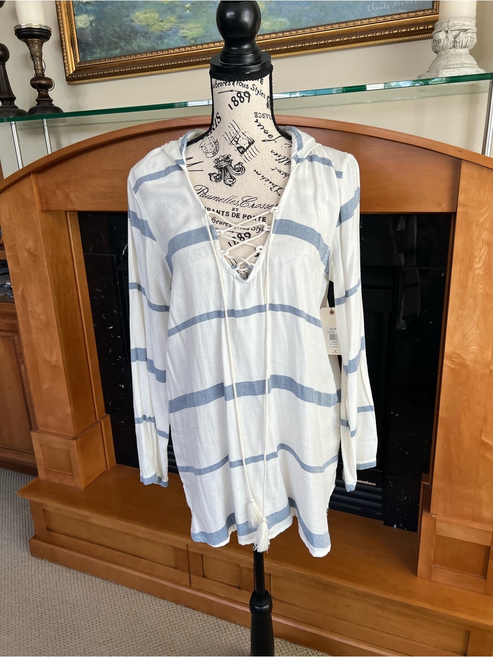 Billabong White and Navy Striped Hooded Tunic NWT